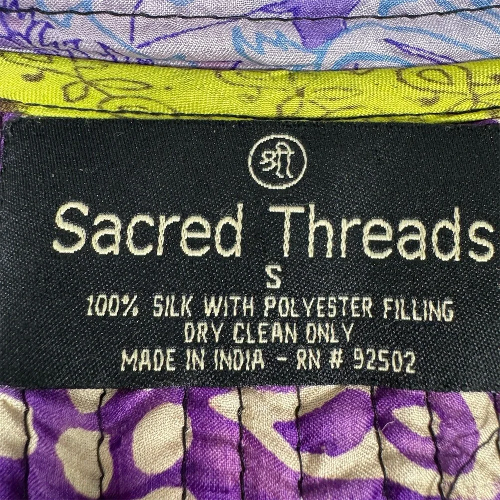 Sacred Threads Womens Silk Patchwork Quilted Jacket Size S Mandarin Collar Boho - Picture 8 of 16